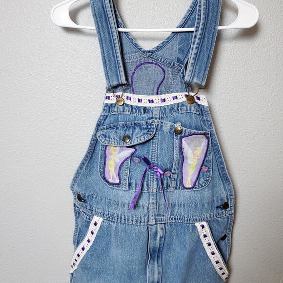 Vintage KEY Waist 32 Disney Tinkerbell Tinker Peterpan Denim Jeam Overalls - Picture 3 of 12